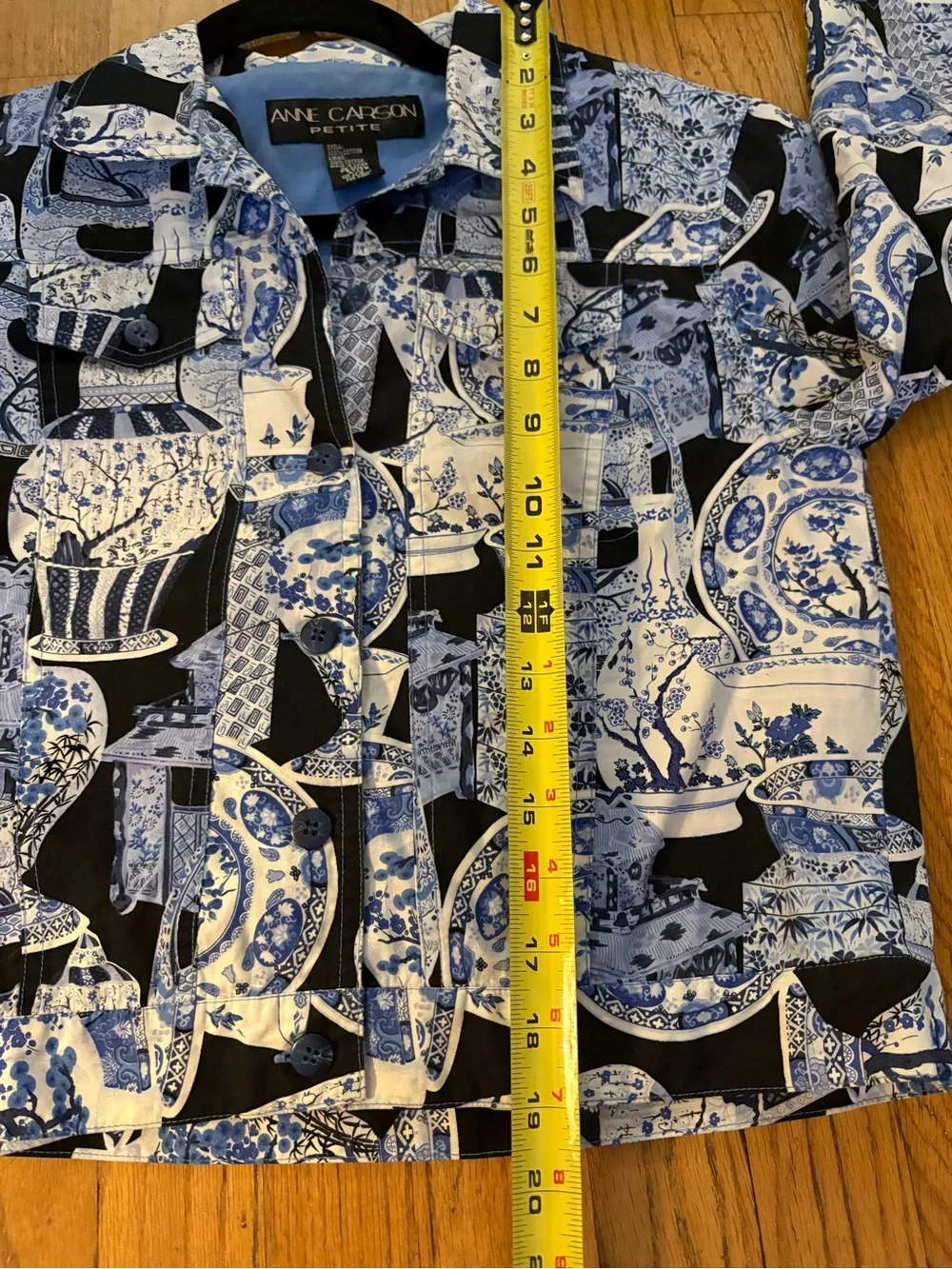 Anne Carson Blue & White Cotton Petite Jacket with Button Front